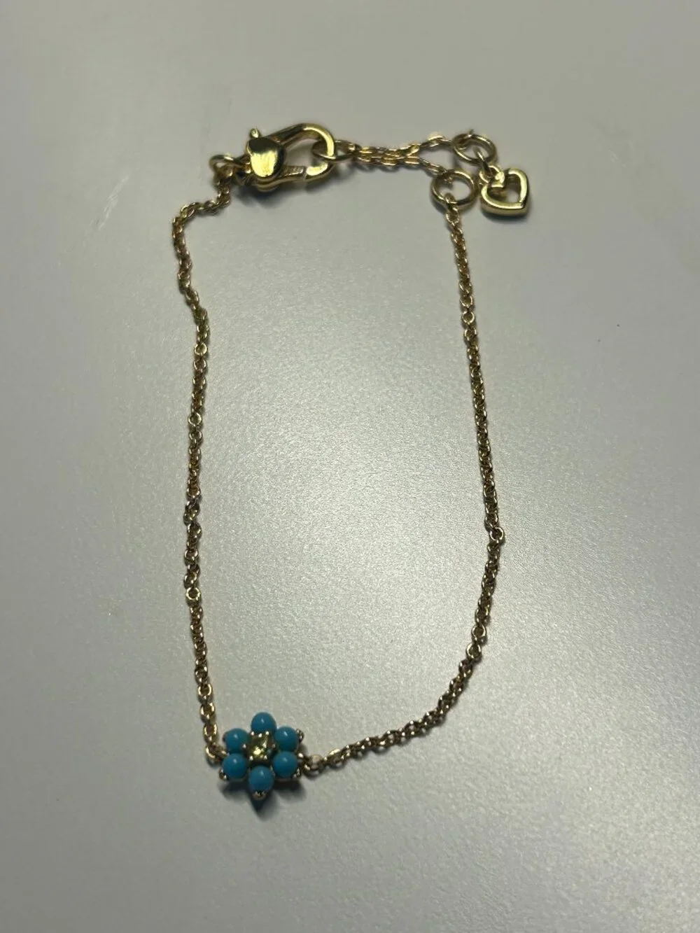 Kate Spade Gold-Tone Turquoise Flower Charm Chain Bracelet Boho Dainty Floral - Picture 2 of 9